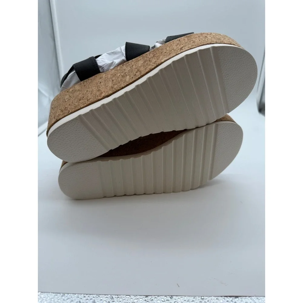 Evans Flatform Phoebe Black Cork Wedge Platform Sandals Womens 8.5W